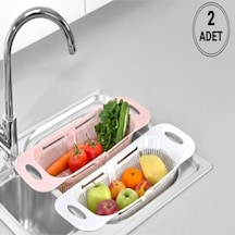 2 Adetsürgülü Ayarlanabilir Pratik Lavabo Süzgeci, Meyve Sebze Salata Yıkama Süzgeci Pembe-beyaz Pla Diğer
