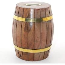 Pirinç Ahşap Fıçı Kumbara 12.5 Cm Wb535 Standart