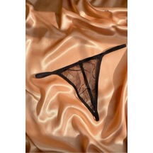 Intive Lingerie Kadın Siyah Tül Detaylı Tanga Külot