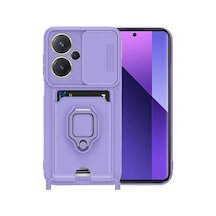 Xiaomi Redmi Note 13 Pro Plus Uyumlu Kılıf Zuma Kartvizitli Yüzüklü Silikon - Lila