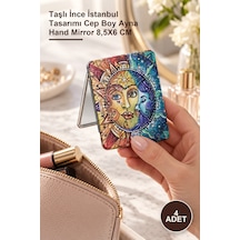 4 Adet El Aynası Taşlı İnce İstanbul Tasarımı Cep Boy Ayna Hand Mirror 8,5x6 Cm