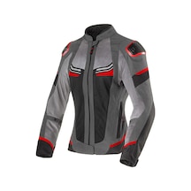 Clover Airjet-6 Korumalı Yazlık Kadın Motosiklet Montu Koyu Gri Siyah Kırmızı