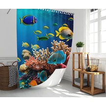 Banyo Perdesi 1x180x200 Tek Kanat Duş Perdesi Halka Hediyeli Duşakabin Perdesi Underwater Çok Renkli
