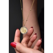Papatya Silver 925 Ayar Gümüş Gold-Rodyum Kaplama Top Zincirli Bebek Ayak İzi Plaka Kolye