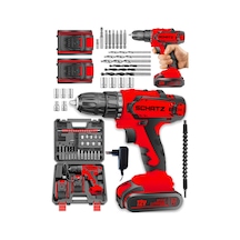 Schatz Pro 12v 1.5 Ah Darbeli Çelik Şanzıman Çift Akülü Bakır Sargılı Şarjlı Vidalama Matkap 24 Pcs Kırmızı -