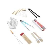 Pazly Barbekü Aksesuarları 8 Parçalı Set Çok Renkli Şiş, Klips, Bambu, Folyo, Eldiven Çok Renkli