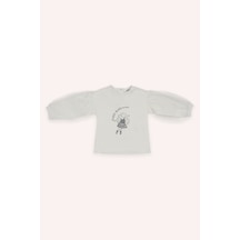 Panço Kız Bebek Baskı Detaylı Ekru Sweatshirt Krem