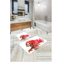 Pembe Etnik Desen Banyo Halısı Klozet 2'li Paspas Seti Bs318n11