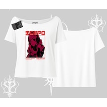 Tarzsokak Kayık Yaka Tshirt Anime Waifu Kırmızı Grafik Desenli Beyaz