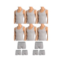Belifanti Collection Erkek Pamuklu 6'lı Gri Atlet Ve 6'lı Gri Boxer 12 Parça Set