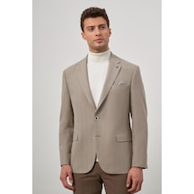 İmza Sütlü Kahverengi Baskılı Gabardin Mono Yaka Tam Astar Çift Yırtmaç 2 Düğme 4 Drop Comfort Fit Classic Ceket 1002245157 Sütlü Kahverengi