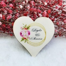 Kalp Ahşap Nikah Magnet Nikah Şekeri UV Baskı Nişan Hedi(30 Adet)
