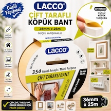 Lacco Çift Taraflı Köpük Bant 36 Mm X 25 M Güçlü Yapışkanlı Montaj Bandı Çok Amaçlı Beyaz 1 Adet