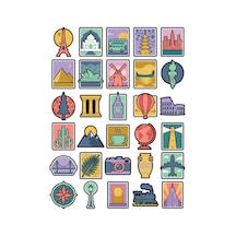 30 Adet Vintage Posta Pulu Dünya Simgeleri Sticker Seti - Laptop Valiz Defter Çok Renkli