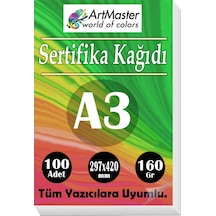 A3 Sertifika Kağıdı 100 Adet 160 Gram Kalın Fotokopi Kağıdı Tüm Yazıcılara Uyumlu 29.7x42 Cm Kalın Baskı Kağıdı