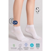 Socketta Kadın Bambu Dikişsiz 6'lı Beyaz Patik Çorap Premium Beyaz 6'lı