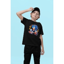 Sevbano Unisex Tasarım Sonic Baskılı Oyun Çocuk Tişört 1-12 Yaş Siyah