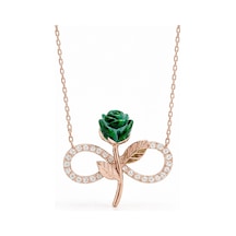 Çekirdekjewelry 925 Ayar Gümüş Sonsuzluk Figürlü Yeşil Gül Detaylı Kadın Kolye Pembe