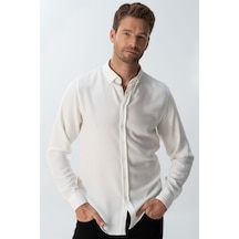Tudors Slim Fit Kışlık Yün Viskon Düz Gömlek-25543 Beyaz