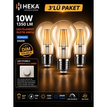 3 Adet Heka 10w Günışığı 3000k E27 Duylu Dim Edilebilir Led Rustik Ampul