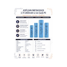 Aspilsan Inr18650a28 3.7v 2800mah Li-ion Şarjlı Pil - Başsız