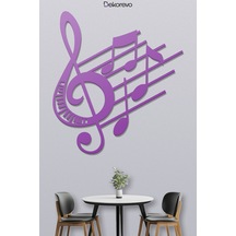 Sol Anahtarı Ve Notalar Metal Duvar Tablosu - Metal Duvar Sanatı - Mor - 45 X 50 Cm