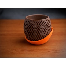 3d Baskı Küre Saksı - Kafes Dokulu İki Parçalı Dekoratif Saksı - Kahverengi-turuncu Çok Renkli