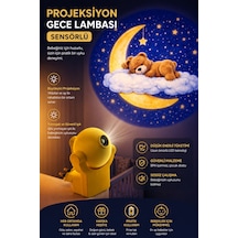 Projeksiyon Gece Lambası Sensörlü Bebek Odası Uyku Lambası Sevimli Ayıcık Görselli 5 Lümen Led Işık Sarı