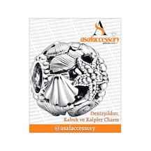 Kafes İşi İstiridye Charm Gümüş Kaplama