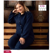 Sude Kadın Büyük Beden Kışlık Polar Gömlek Yaka Pijama Takımı M 984- 1 Adet 001