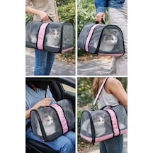 Komple Fileli Kedi Taşıma Çantası Mdf Sert Tabanlı, Katlanabilir, Nefes Alabilen, Omuz Askılı & El Tutmalı, Hafif Ve Sağlıklı Evcil Hayvan Taşıma Kutusu 45x28x28 Cm Pembe