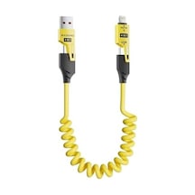 4in1 Spiral Şarj Kablosu 65w Hızlı Şarj - Usb-a Type-c Lightning Çoklu Kablo - Esnek Yay Tasarım - Premium Kalite Çok Fonksiyonlu Data Kablosu Sarı