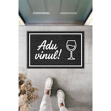 Rugmood Modern Dijital Baskı Adu Vinul Yazılı Kapı Önü Paspası Siyah