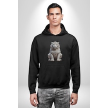 Beyaz Kaplan Kadın Erkek Siyah Kapüşonlu Sweatshirt Hoodie Siyah