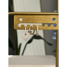 Taş İşleme Detaylı Gold 3'lü Set Küpe Altın