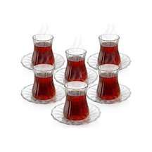 12 Parça Çay Seti - 6 Adet Fitil Desenli Cam Çay Bardağı Ve 6 Adet Cam Çay Tabağı - Isıya Dayanıklı Çay Tak Diğer