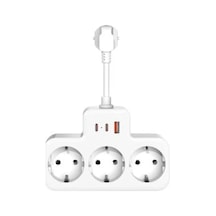 S-link Prz07 Beyaz 3 Soketli 15mm 1 Usb 2 Type-c Pd20w 1050 Joule Bakır Kablolu Akım Korumalı Priz 1,5 m
