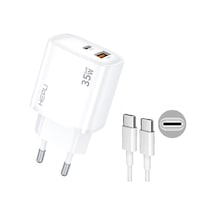 Hp-c30 35 Watt Gan Şarj Adaptörü 2-port Charger Hızlı Şarj Adaptörü 100 Cm Kablo Dual-port Charger Qc 3.0 Acı Kahve