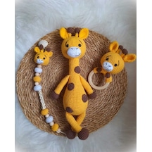 Amigurumi Zürafa Uyku Arkadaşı Emzik Zinciri Çıngırak Set