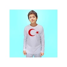 Genel Markalar Unisex Çocuk Uzun Kollu Beyaz Ay-yıldızlı T-shirt Beyaz Beyaz