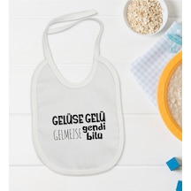 BK Kids Gelüse Gelü Tasarımlı Beyaz Bebek Mama Önlüğü-1 Beyaz