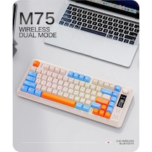 M75 Kablosuz 2.4ghz Kablosuz + Bt Çift Modlu Klavye Led Ekranlı Oyun Klavyesi İle Pbt Knob Rainbow