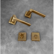 Zey Mat Altın Kare Rozetli Wc Banyo Kapı Kolu 1 Takım