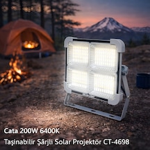 Cata Ct-4698 Solar Projektör 200w Şarjlı Led Projektör Ip65 3 Renk Modlu Dimmerli Işık