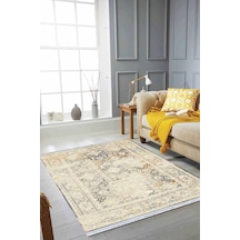 Krem Vintage Dokuma Pamuk Tabanlı Kaymaz Kilim Klm115n11