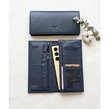 Passtell %100 Hakiki Deri Unisex Model Telefon Koymalı Büyük Boy Cüzdan Ve El Portföyü 19,5 9,5 Cm Lacivert
