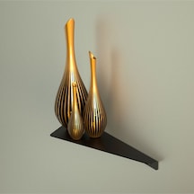 Modern Dekoratif Duvar Rafı, Siyah Metal, 30x130x380mm, Kitaplık Ve Vazo Rafı Siyah
