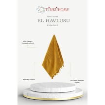 Püsküllü Yumuşak Pamuk Havlu Yüksek Emicili El Havlusu 50x90 Cm Sarı