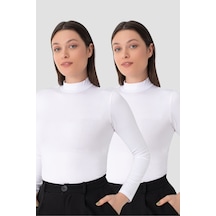 Arma Yıldız Kadın Beyaz Balıkçı Yaka Uzun Kollu Body 2'li Paket Beyaz