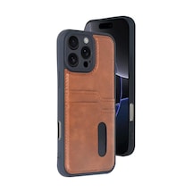 Newface Apple iPhone Uyumlu 16 Pro Kılıf Sara Kartvizitli Deri Kılıf - Taba Diğer